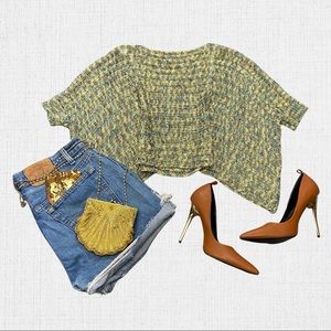 Aqua / Gold crotchet/knit mesh see through Top